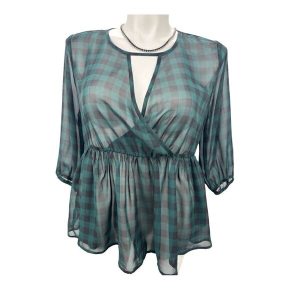 Torrid 00 gingham high waist chiffon black and green top - Picture 1 of 4